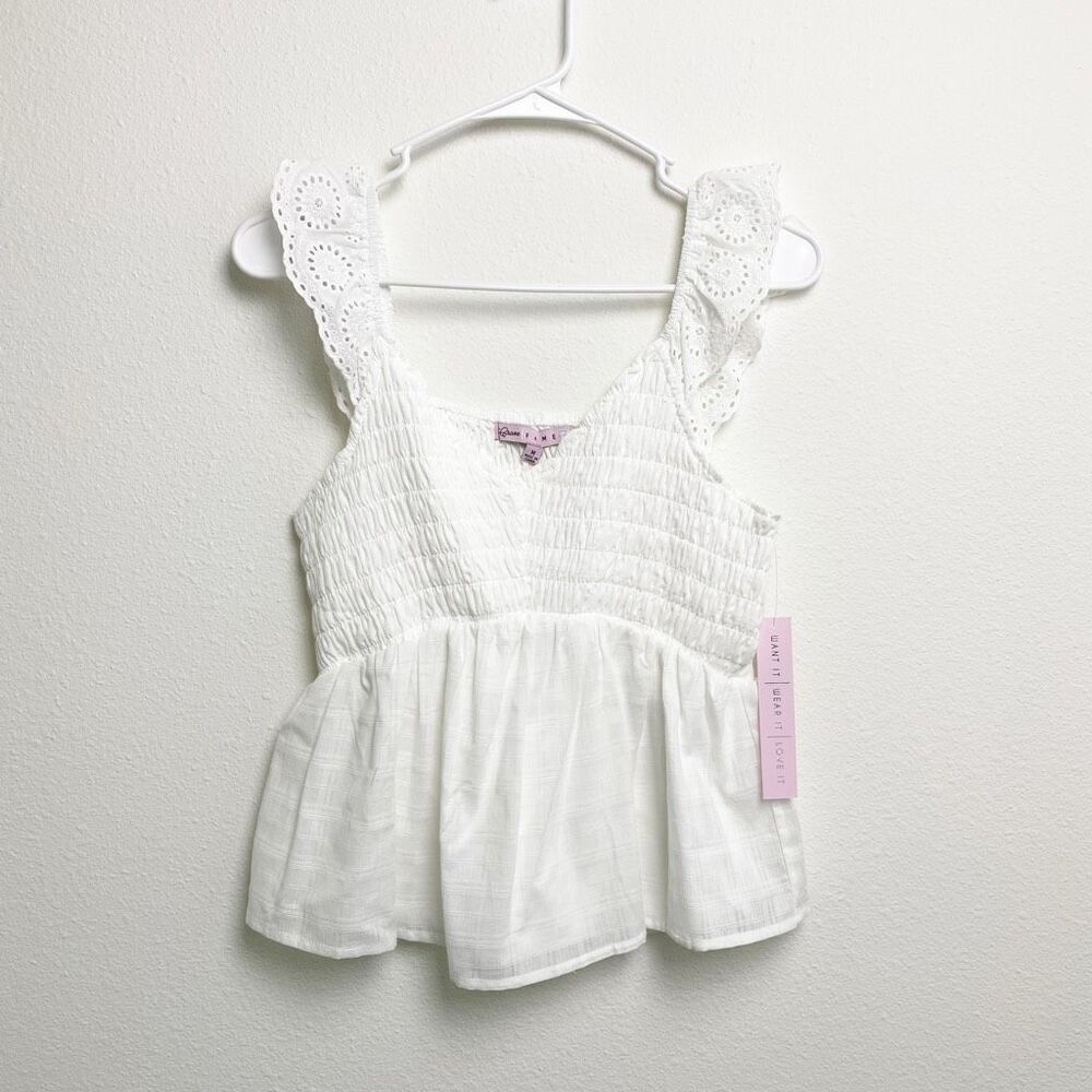 Macy's Junior Girls Eyelet Peplum White Sleeveless Tank Top Size Medium NEW